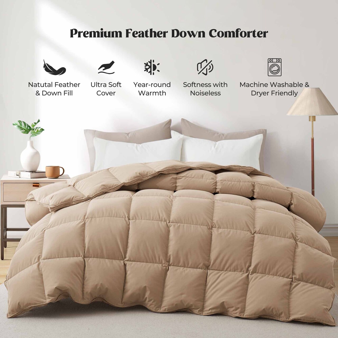 Puredown Medium Weight Goose Down Feather Comforter Twin Full King Sizes